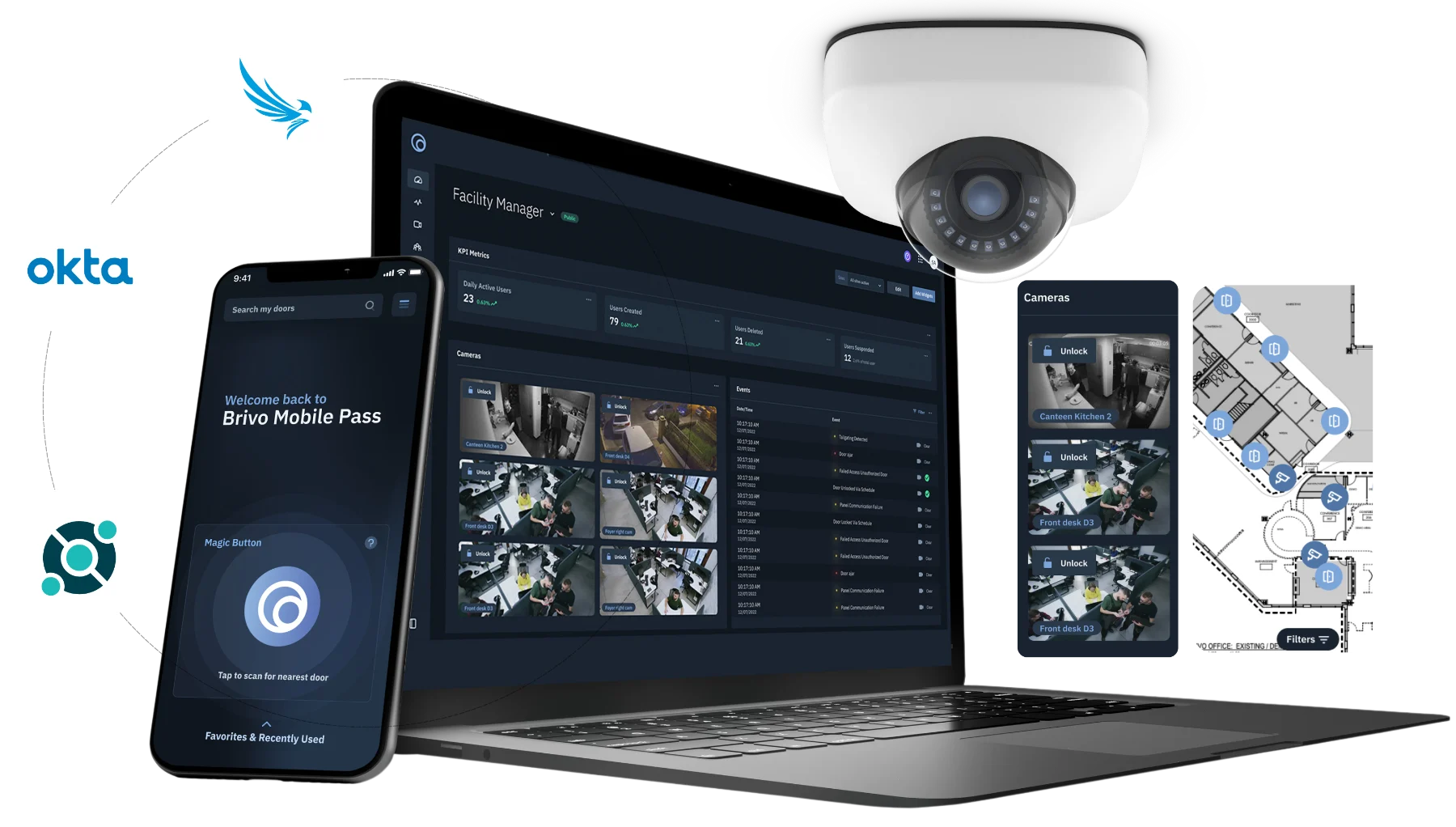 Brivo Mobile Pass, Facility Manager dashboard en Eagle Eye camera voor toegang op afstand